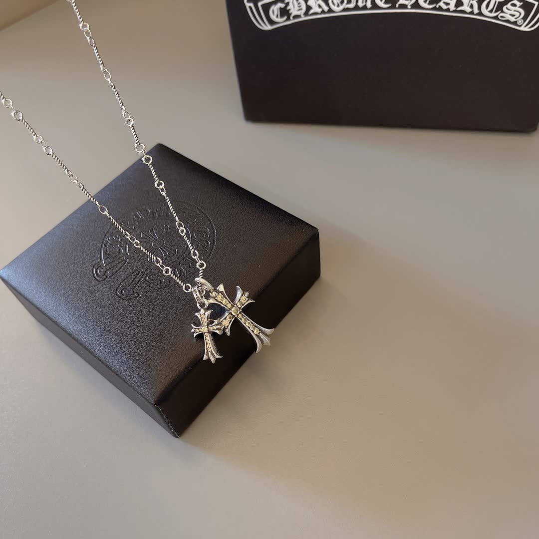 Chrome Hearts Silver Cross Pendant Necklace